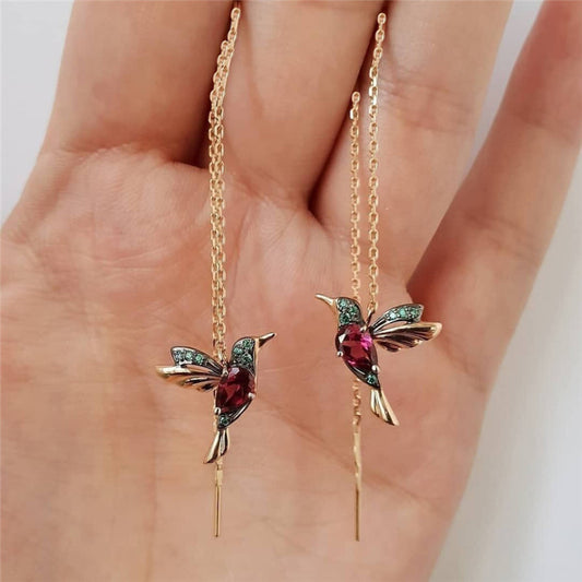 Zircon Hummingbird Winged Bird Earrings