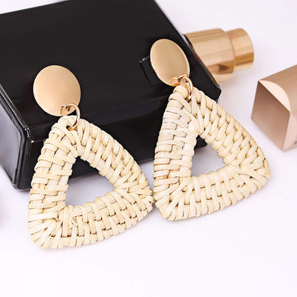 Exaggerated Handmade Rattan Woven Copper Earrings