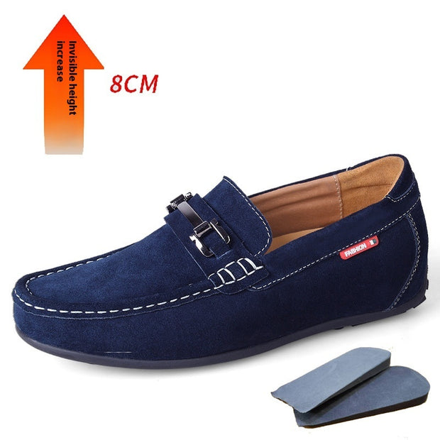 Matte Suede Cowhide Invisible Height Increasing Insole Men's Lazy Daily Driving Shoes