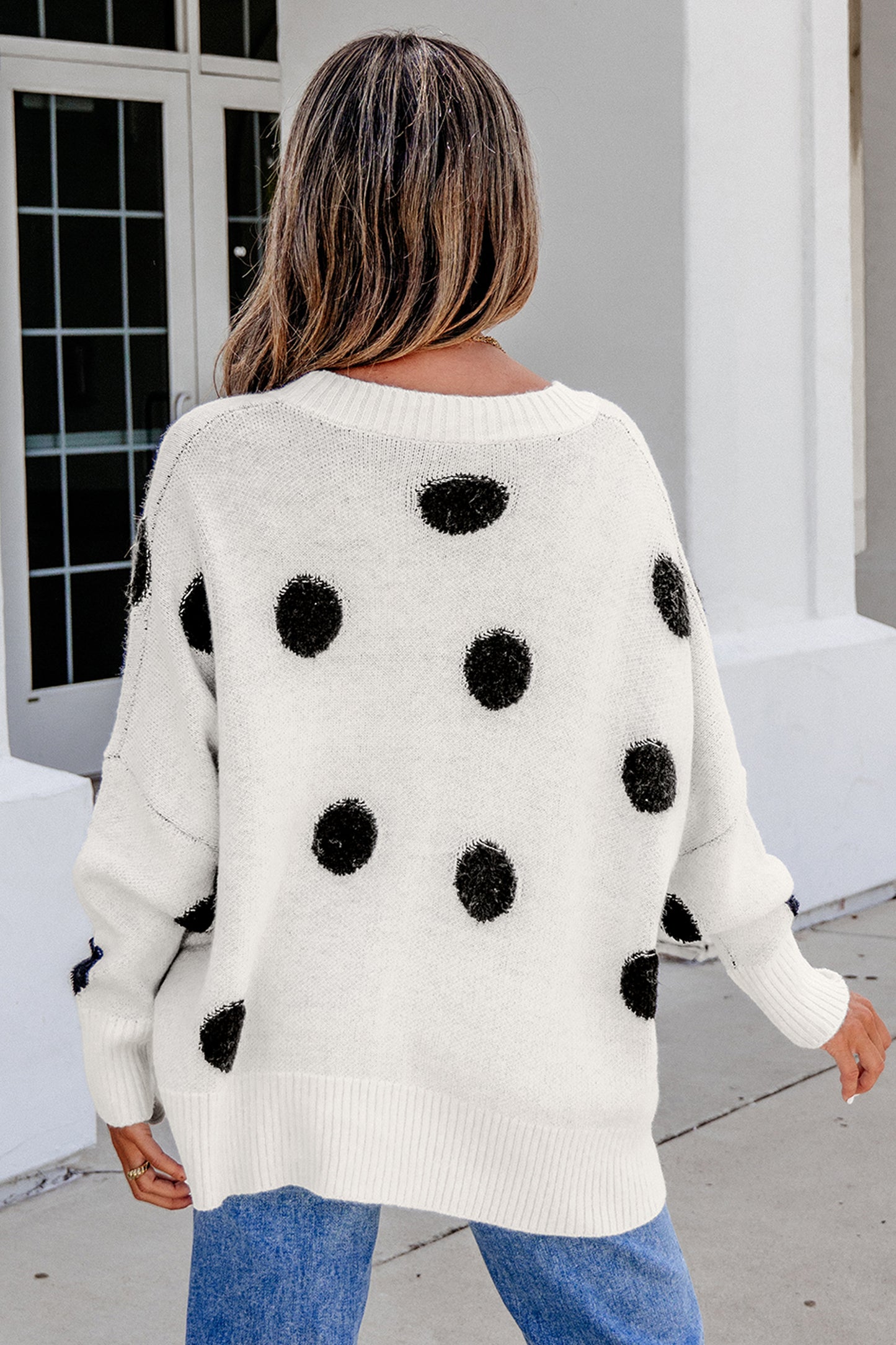 Red Polka Dot Button Front Oversized V Neck Cardigan