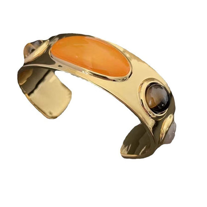 light antique style retro natural stone open metal bracelet