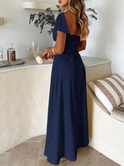 Devine Sweetheart Neck Short Sleeve Maxi Dress