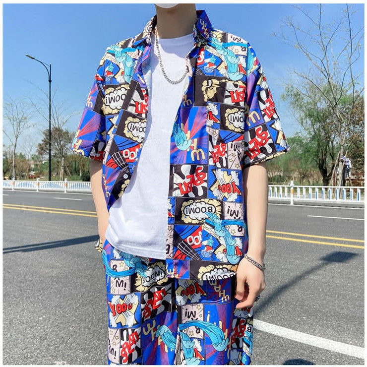 Fashion Ice Silk Short Sleeve Floral set For Men