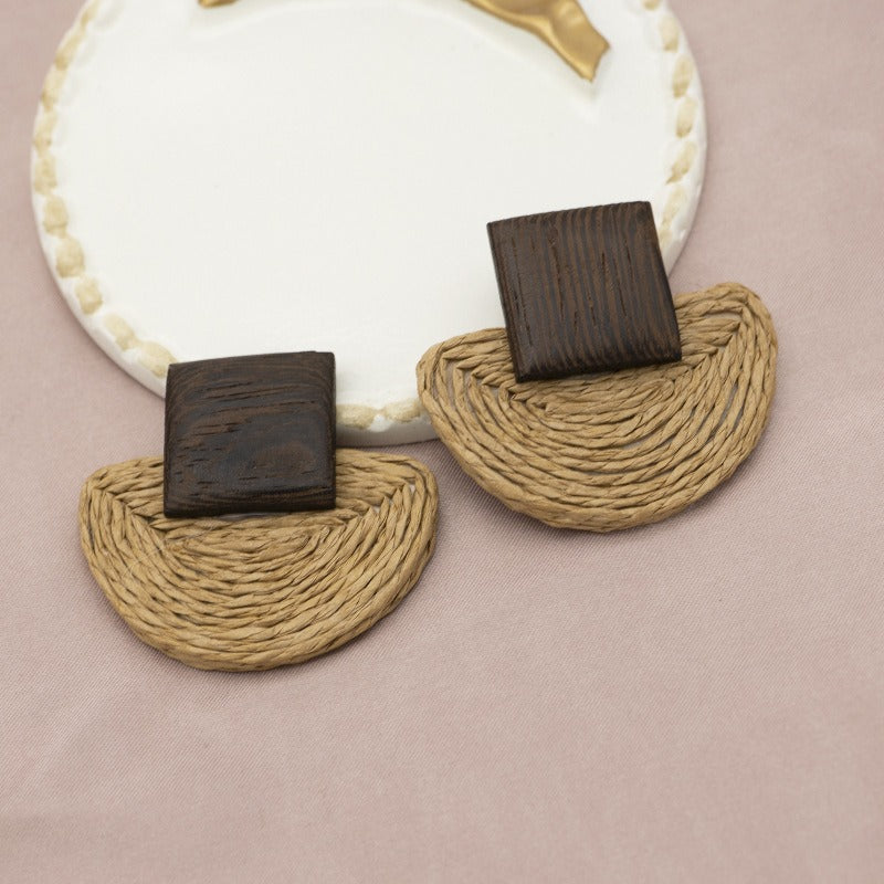 Wooden Retro Mori Geometric Long Earrings – Simple Versatile Braided Jewelry