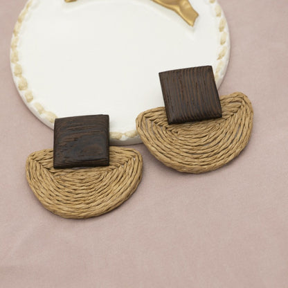 Wooden Retro Mori Geometric Long Earrings – Simple Versatile Braided Jewelry