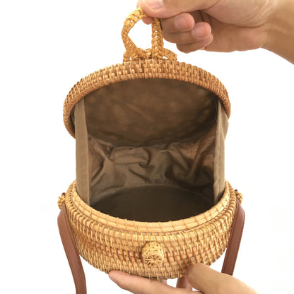 Vietnamese Round Rattan Hollow Straw Shoulder Bag