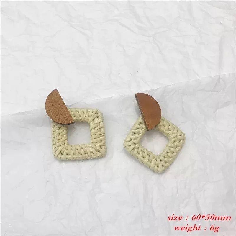Retro Exaggerated Geometric Rattan Woven Earrings