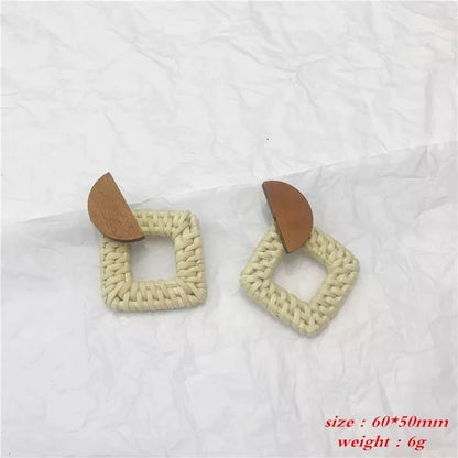 Retro Exaggerated Geometric Rattan Woven Earrings