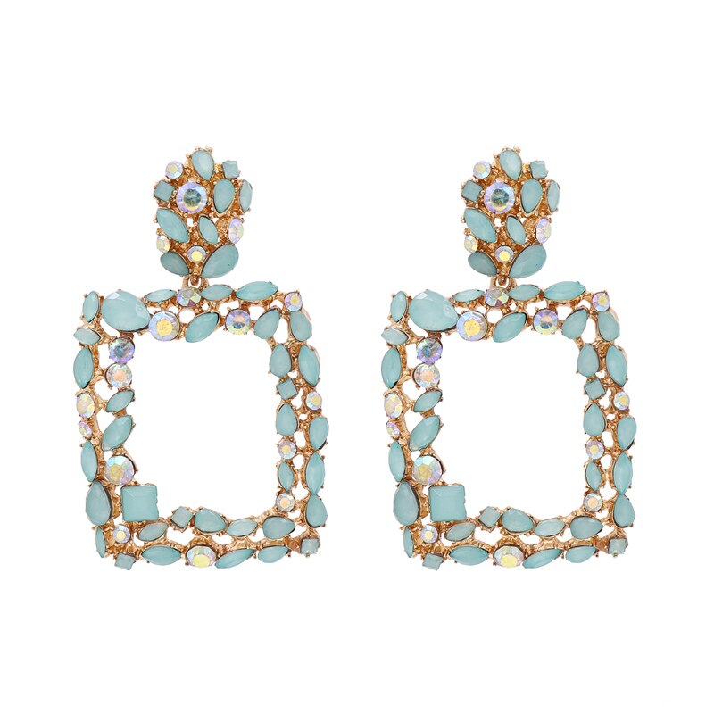 JURAN ZA Style Indian Geometric Crystal Dangle Earrings