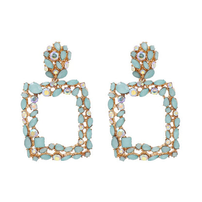 JURAN ZA Style Indian Geometric Crystal Dangle Earrings