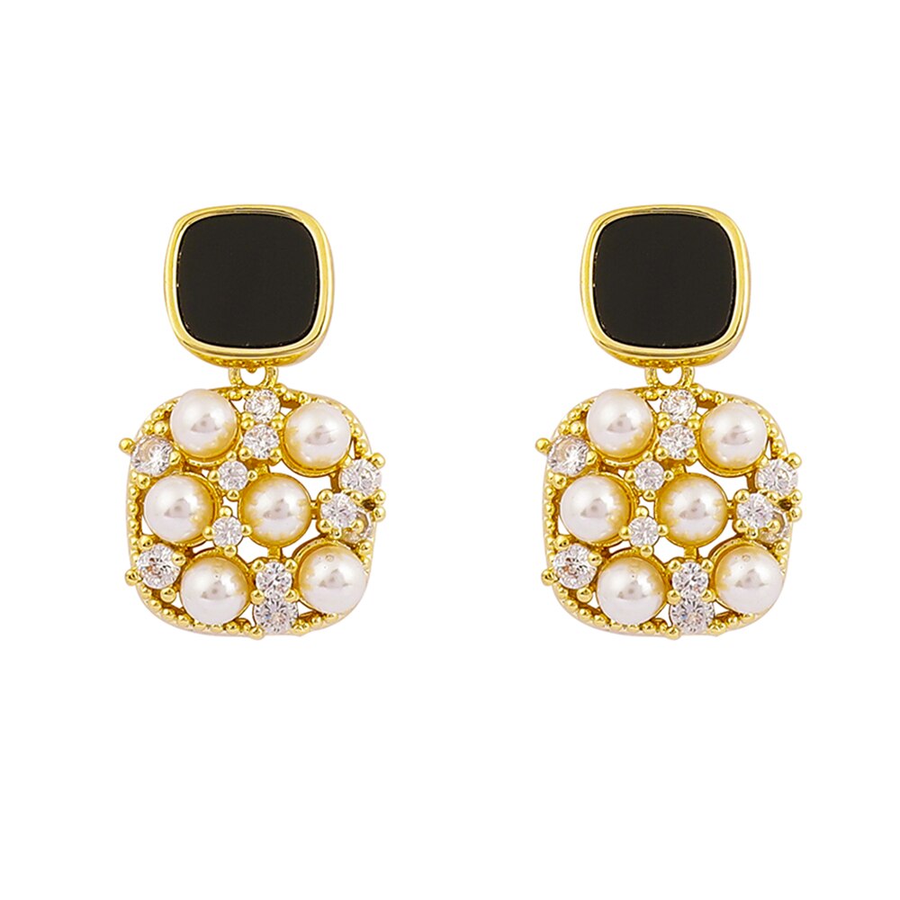 Black Imitation Pearl Alloy Earrings – Elegant Statement Jewelry