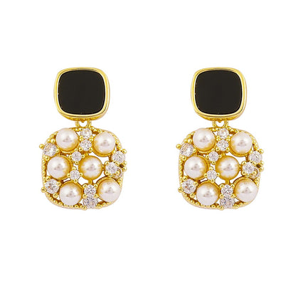 Black Imitation Pearl Alloy Earrings – Elegant Statement Jewelry