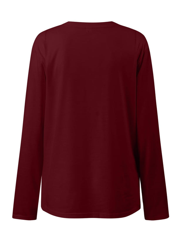 Ruched Round Neck Long Sleeve T-Shirt