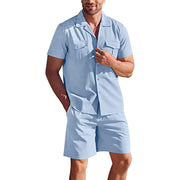 Lapel Collar Short Sleeve With Loose Shorts Summer Set