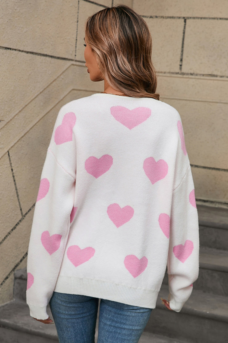 Angel Wings Heart Round Neck Dropped Shoulder Sweater