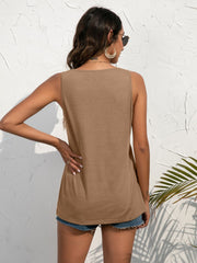 Ivy Lane Decorative Button Scoop Neck Tank