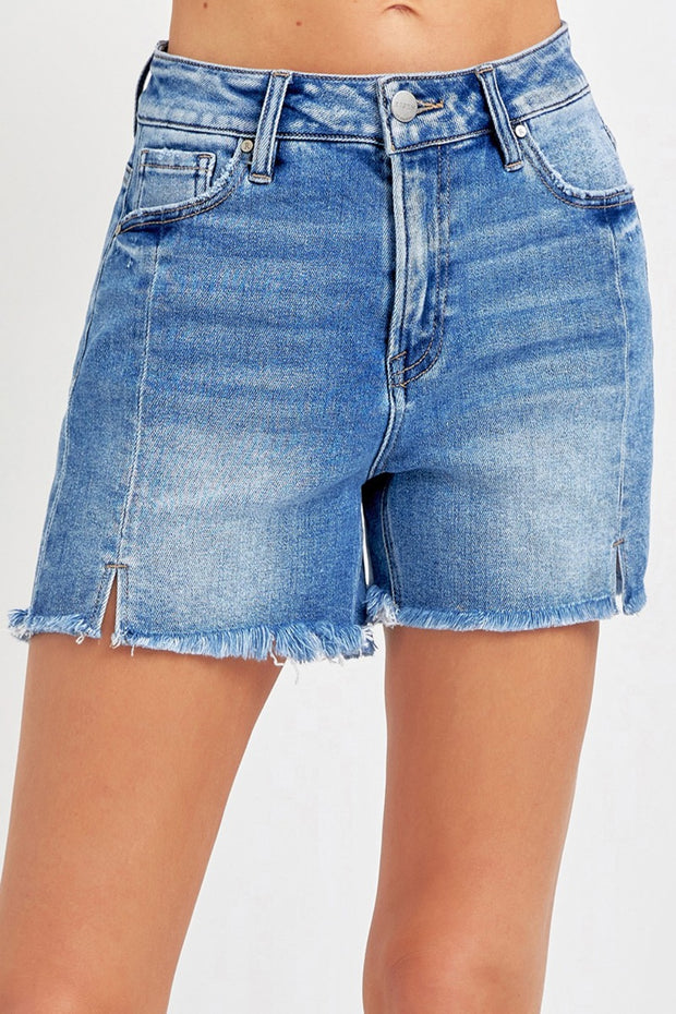 RISEN Front Slit Raw Hem Denim Shorts