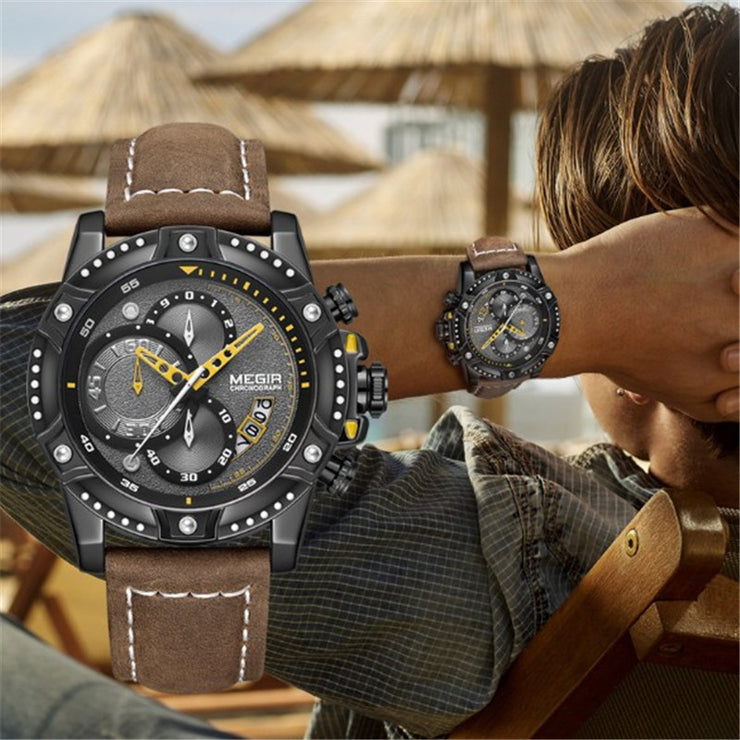 Multifunctional Chronograph Leather Sports Quartz Watch