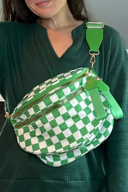 Color black Checkered Print Wide Strap Large Crossbody Bag