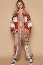 POL Washed Jacquard Color Block Jacket