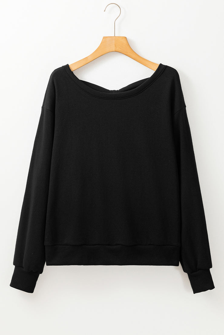 Bow Cutout Round Neck Long Sleeve Sweatshirt