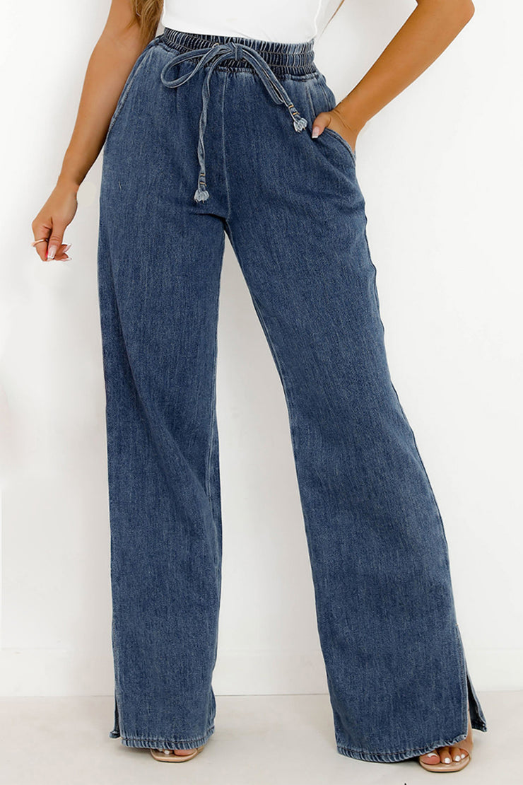 Slit Wide Leg Jeans with Pockets