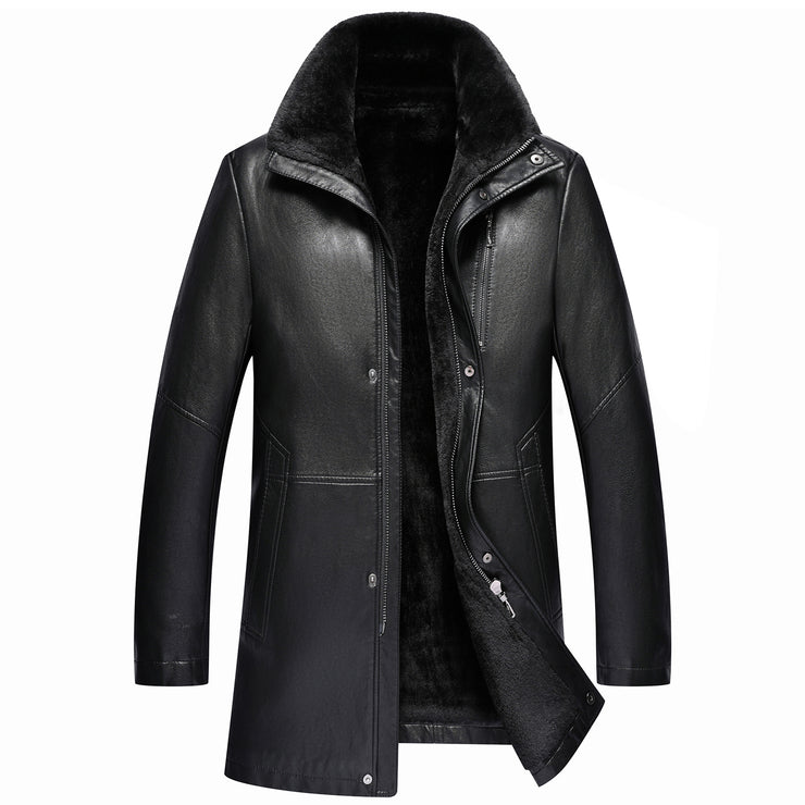 Leather With Fleece Lining Thickened Men's Jacket