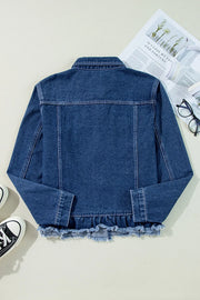 Raw Hem Long Sleeve Denim Jacket