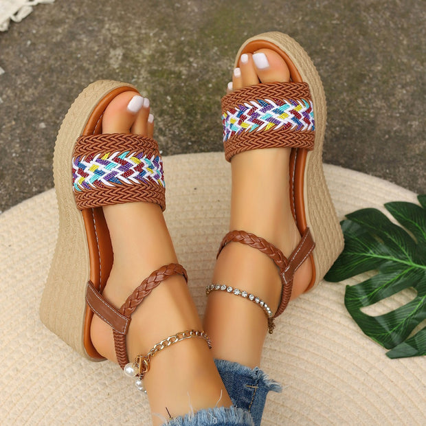 Wedge Round Toe Color-blocking Women's Open Toe Sandals