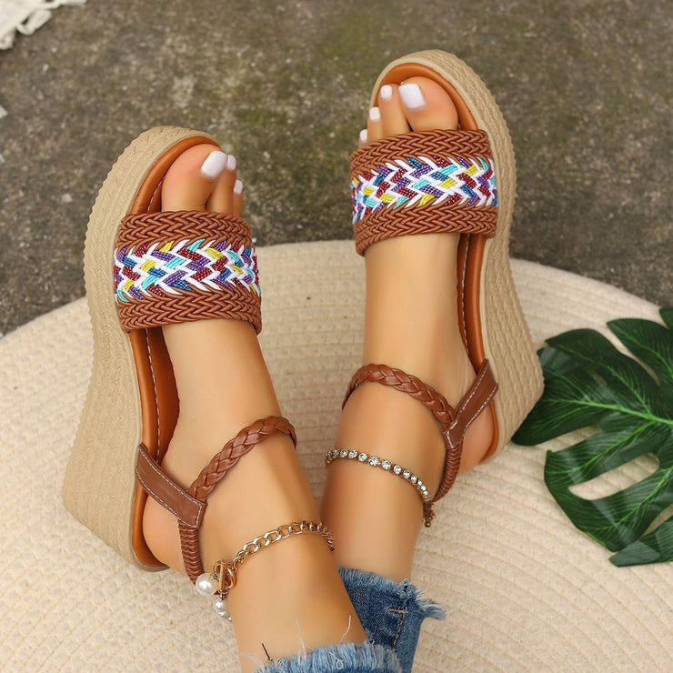 Wedge Round Toe Color-blocking Women's Open Toe Sandals