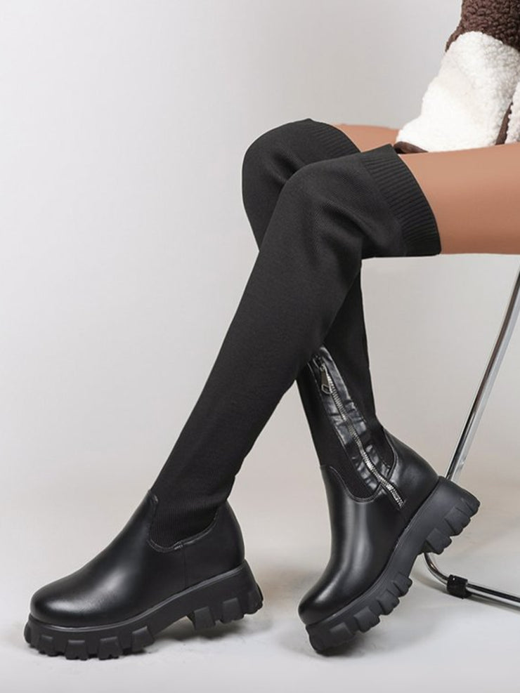 PU Leather Round Toe Platform Boots