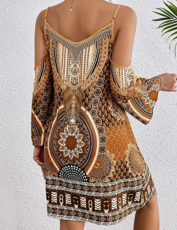 Women's Retro Style Printed Off Shoulder Dress