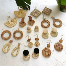 Retro Exaggerated Geometric Rattan Woven Earrings