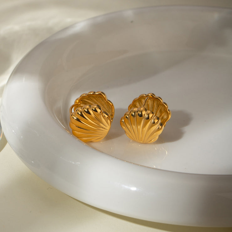 18K Gold Stainless Steel Double-sided Small Shell Earrings