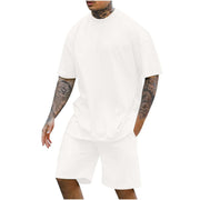 Men's Round Neck Drop Shoulder Top and Shorts Two-piece Set