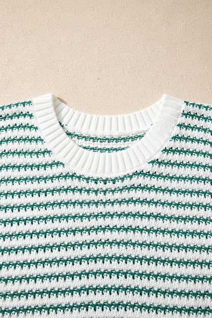 Green Stripe Ribbed Trim Loose Fit Knitted Sweater Vest