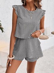 Honey Printed Round Neck Top and Layered Shorts Set