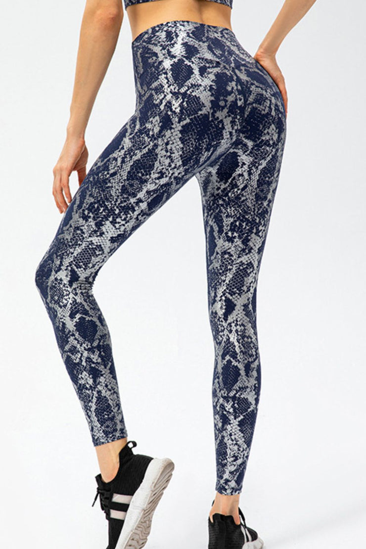 Animal Print Slim Fit Wide Waistband Long Sports Pants