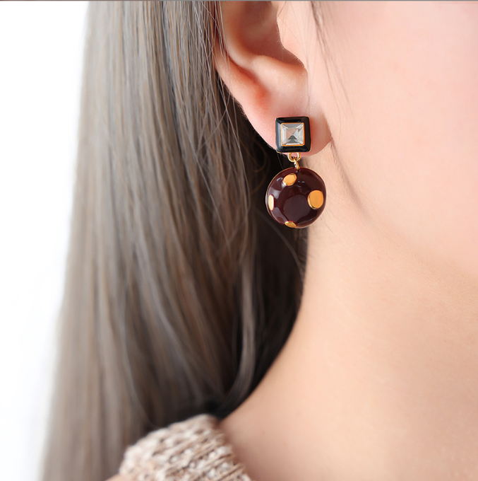 High-End Romantic French Square & Round Wave Drip Oil Earrings