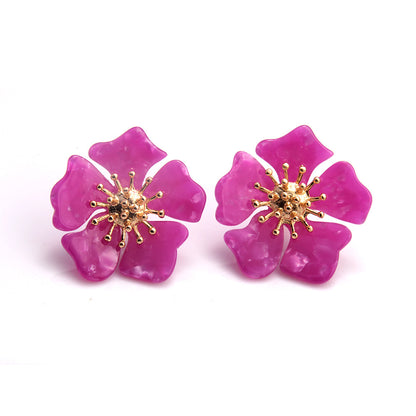 Retro Acetic Acid Acrylic Earrings – Exaggerated Floral & Leopard Wave Design