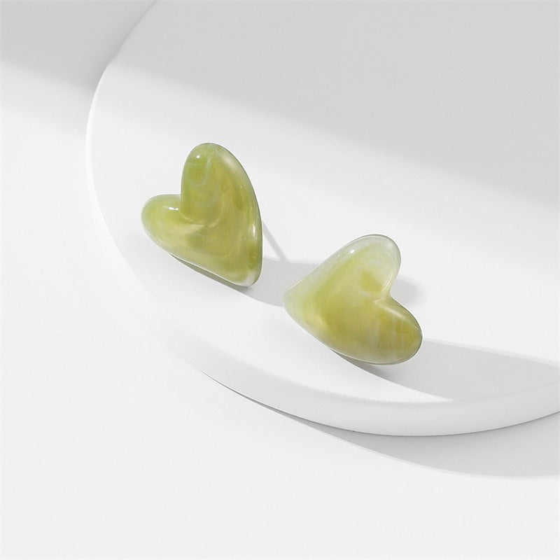 Texture Design Resin Acetic Acid Simple Solid Color Heart Earrings