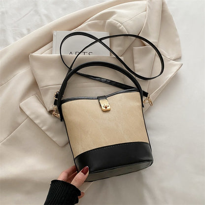 Contrast Color Top Handle Bucket Bag