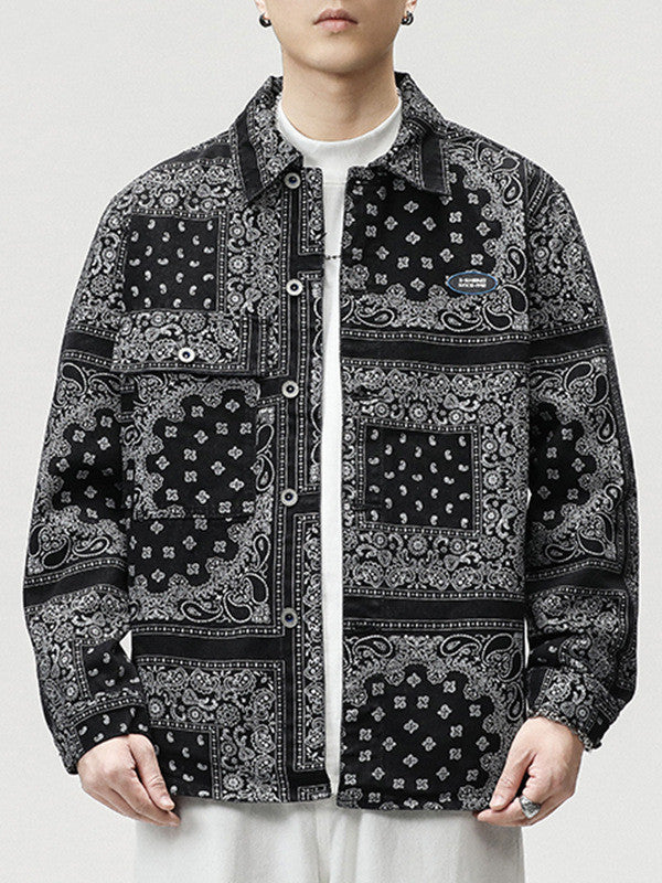 Fashion Full Printed Loose Denim Jacket Men