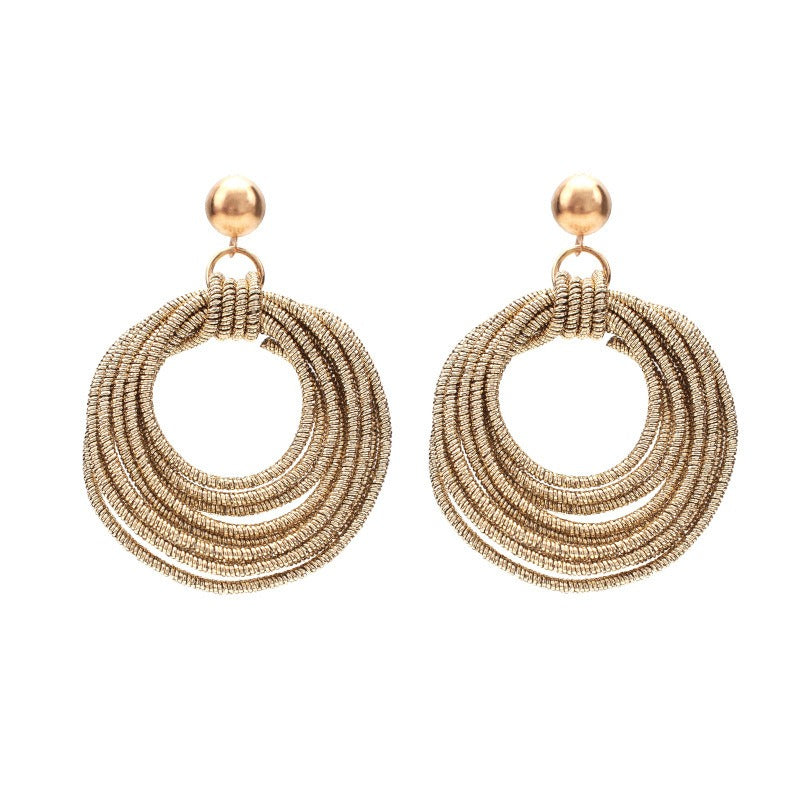 Retro Round Metal Multi-Layered Loop Earrings for Women