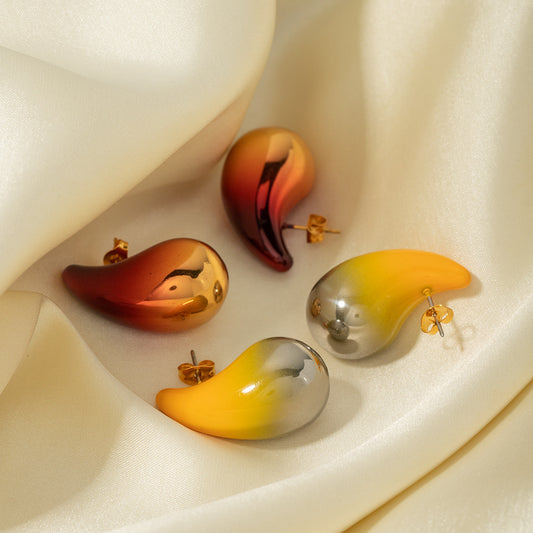 Gold Color Classic Water Drop Earrings for Women Girls Twist Spiral Hollow Smooth Metal