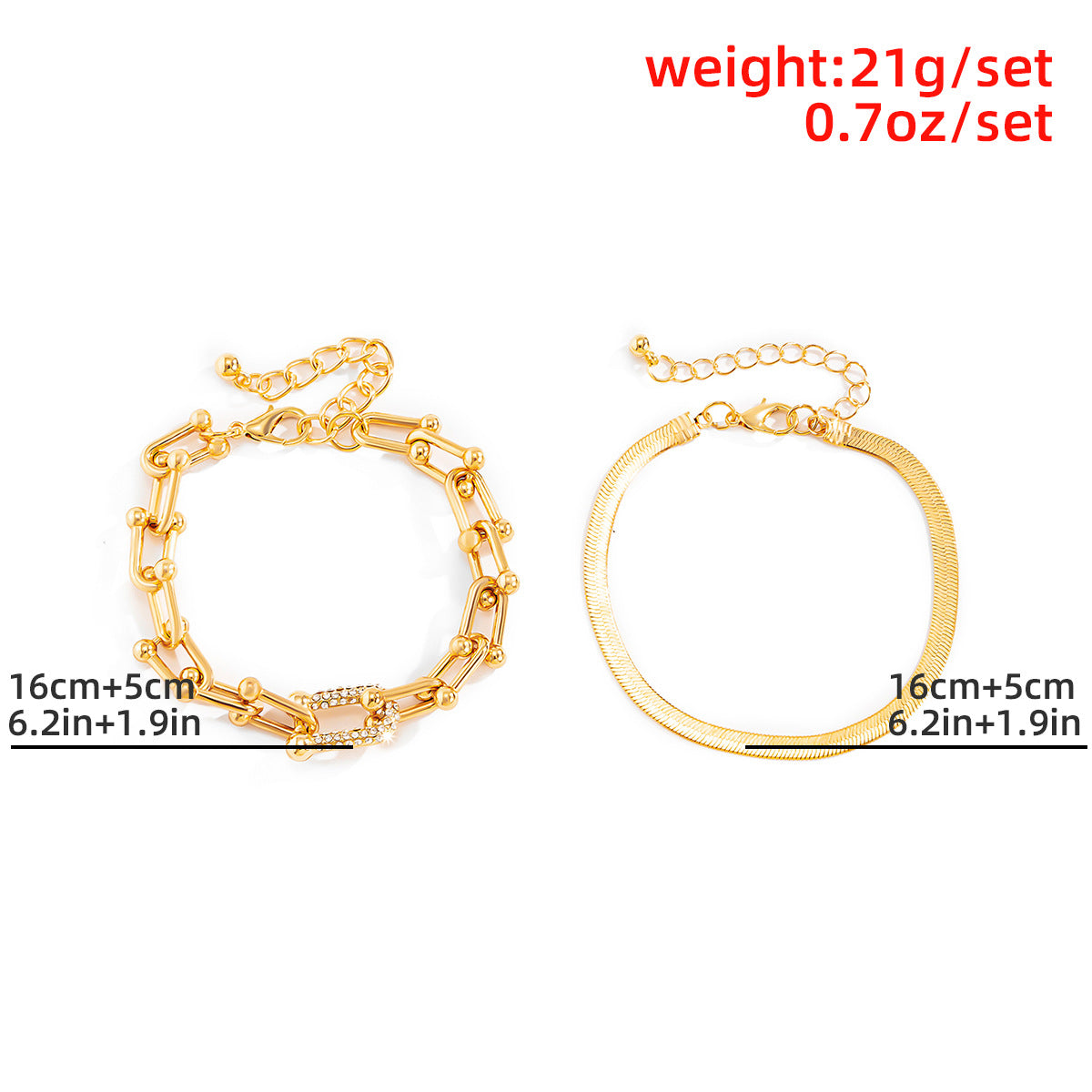 Simple flat snake bone metal bracelet hip-hop personality U-shaped square buckle rhinestone bracelet