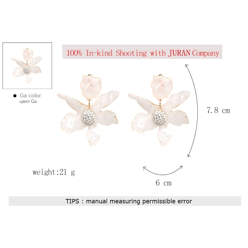 URAN Big Resin Flower Dangle Earrings – Boho Ethno Statement Jewelry