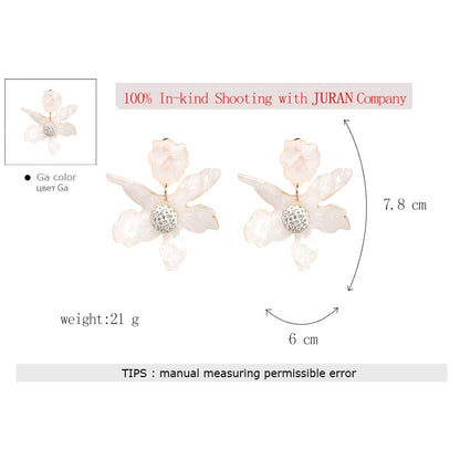 URAN Big Resin Flower Dangle Earrings – Boho Ethno Statement Jewelry