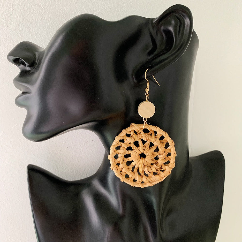 Retro Exaggerated Geometric Rattan Woven Earrings