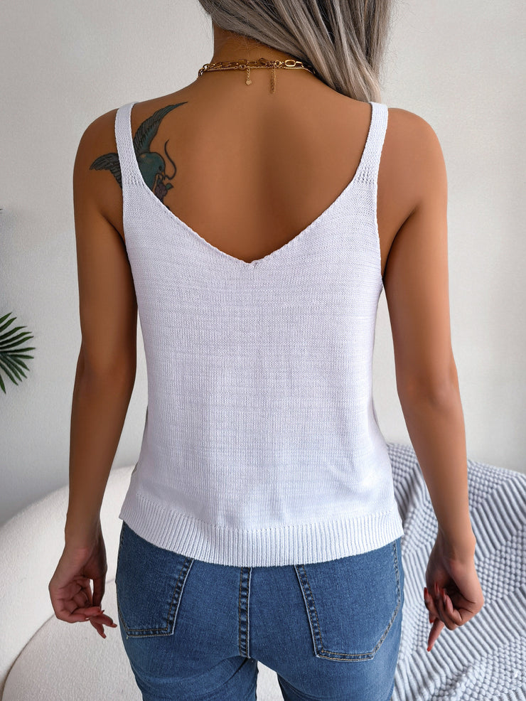 Openwork Scoop Neck Knit Tank Top